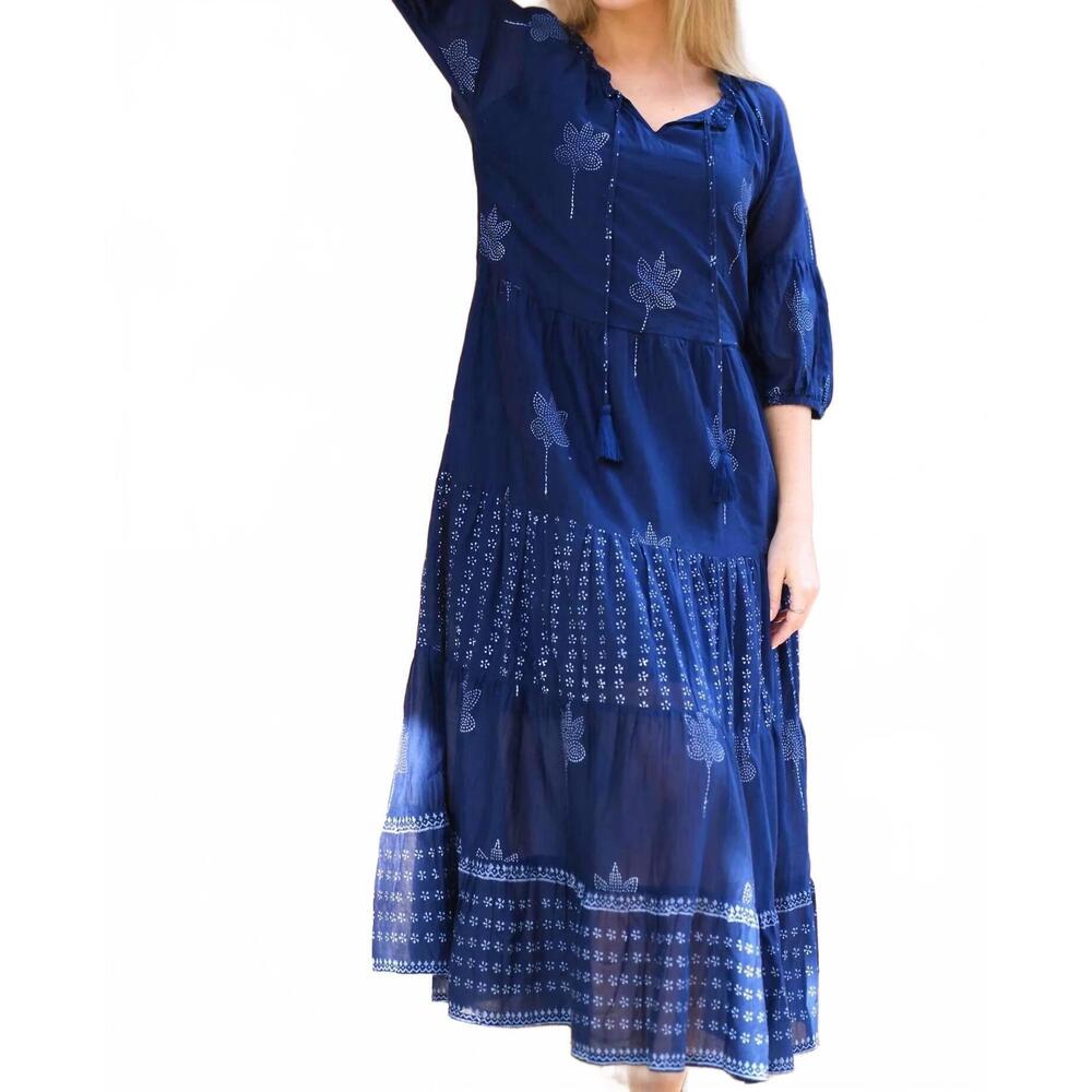 NEW DOLMA 3/4 quarter sleeves maxi dress in blue